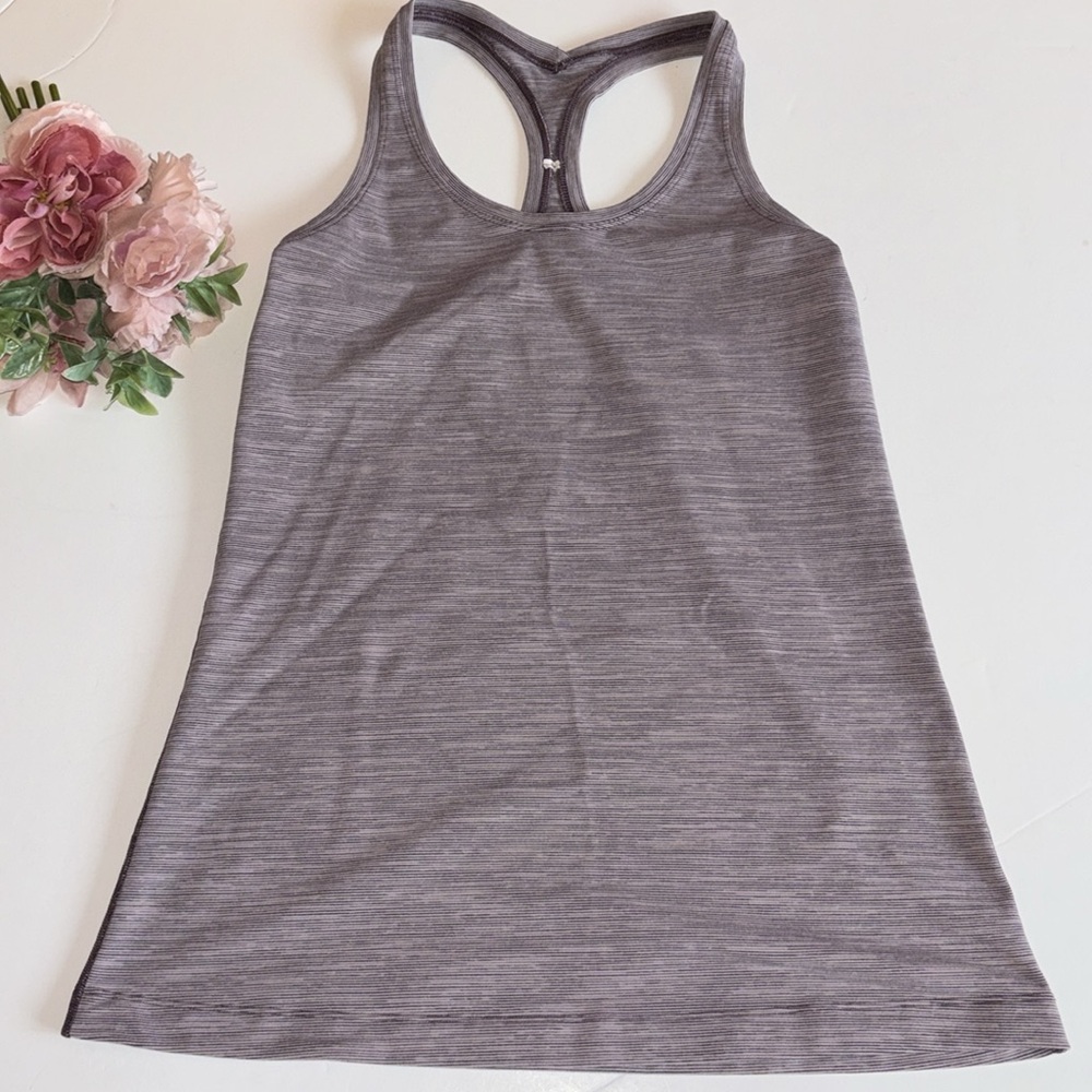 LULULEMON Cool Racerback Tank Top Purple and White Knit Tank Top heather